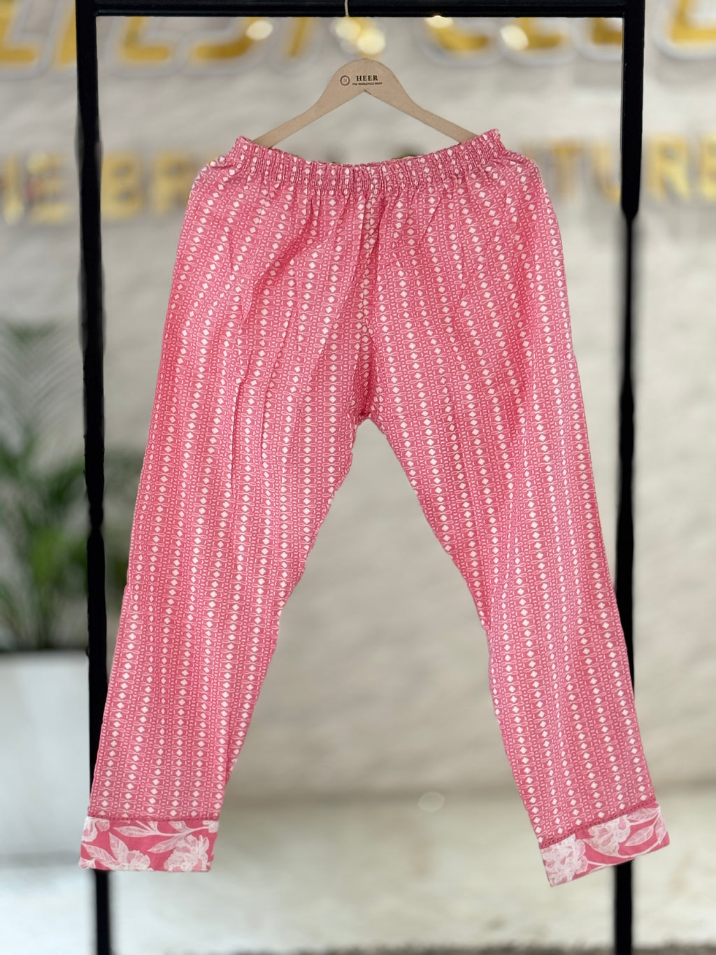 Premium Pink & White Cotton Block Print Anarkali Suit Set with Embroidered Neck & Dupatta - 3 Piece