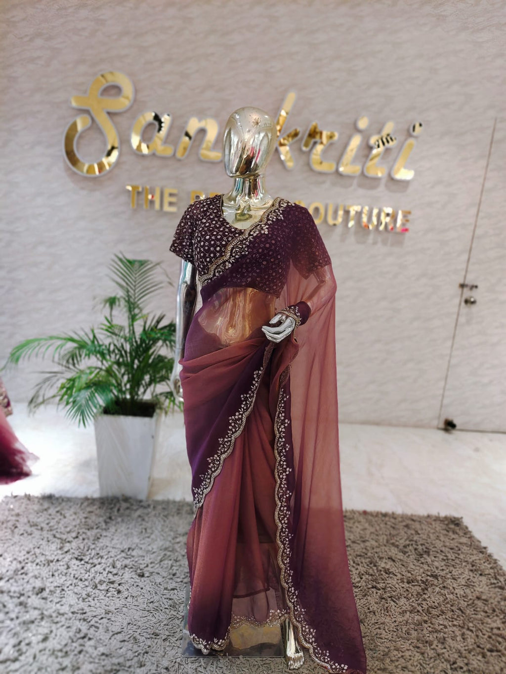 Q562693 Purple-Peach Dual Tone Saree