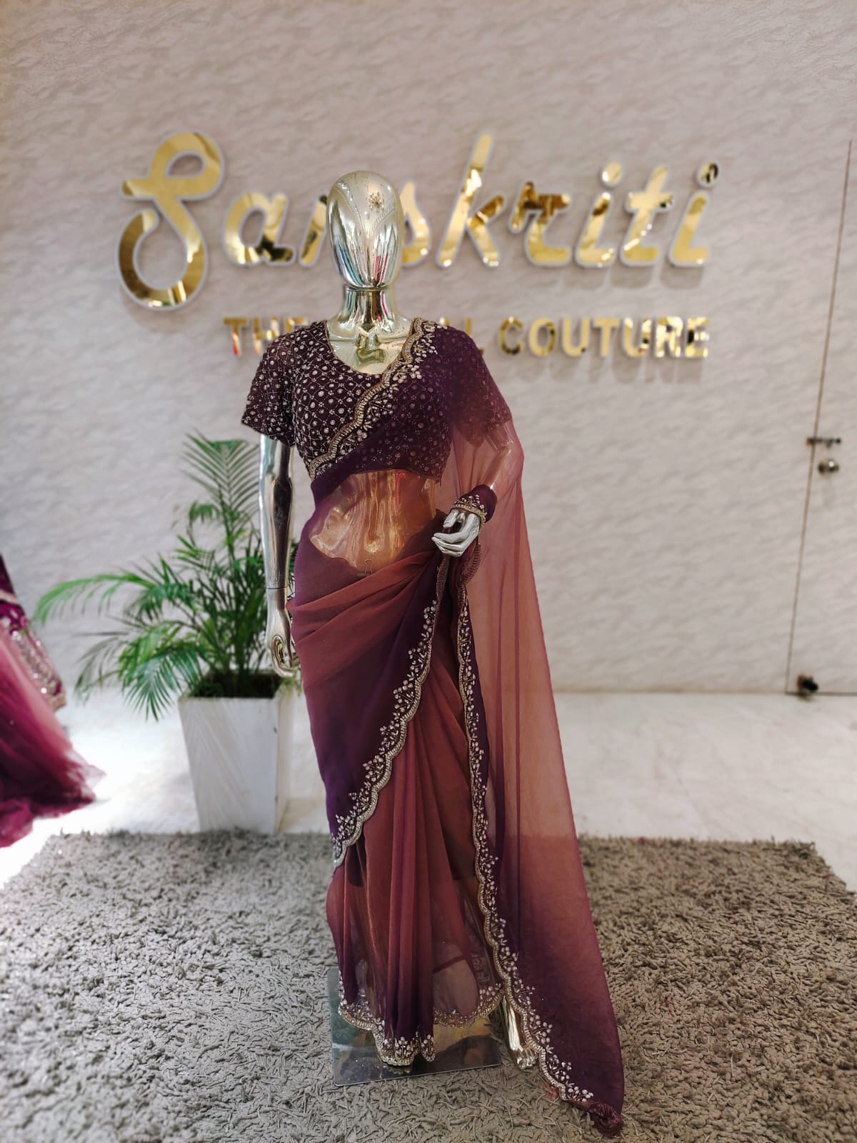 Q562693 Purple-Peach Dual Tone Saree