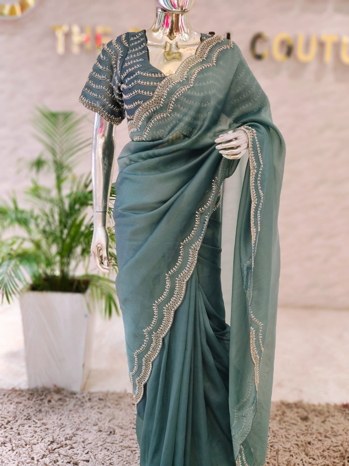 Q562685 Sky Blue Jimmy Choo handwork Saree