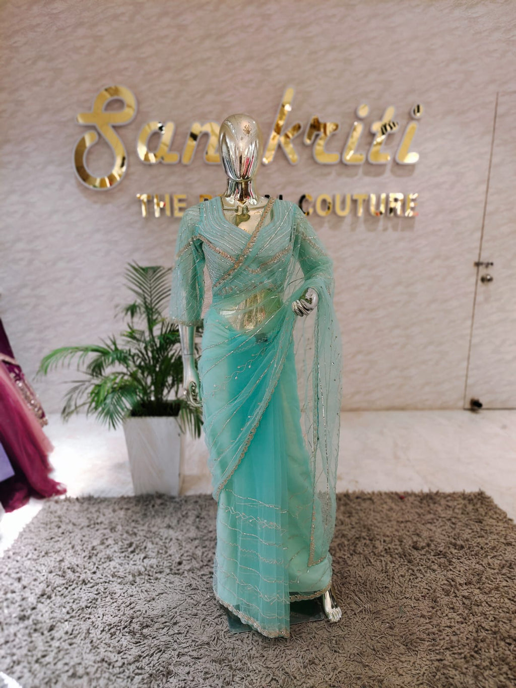 Q562694 Sky Blue Soft Net Saree