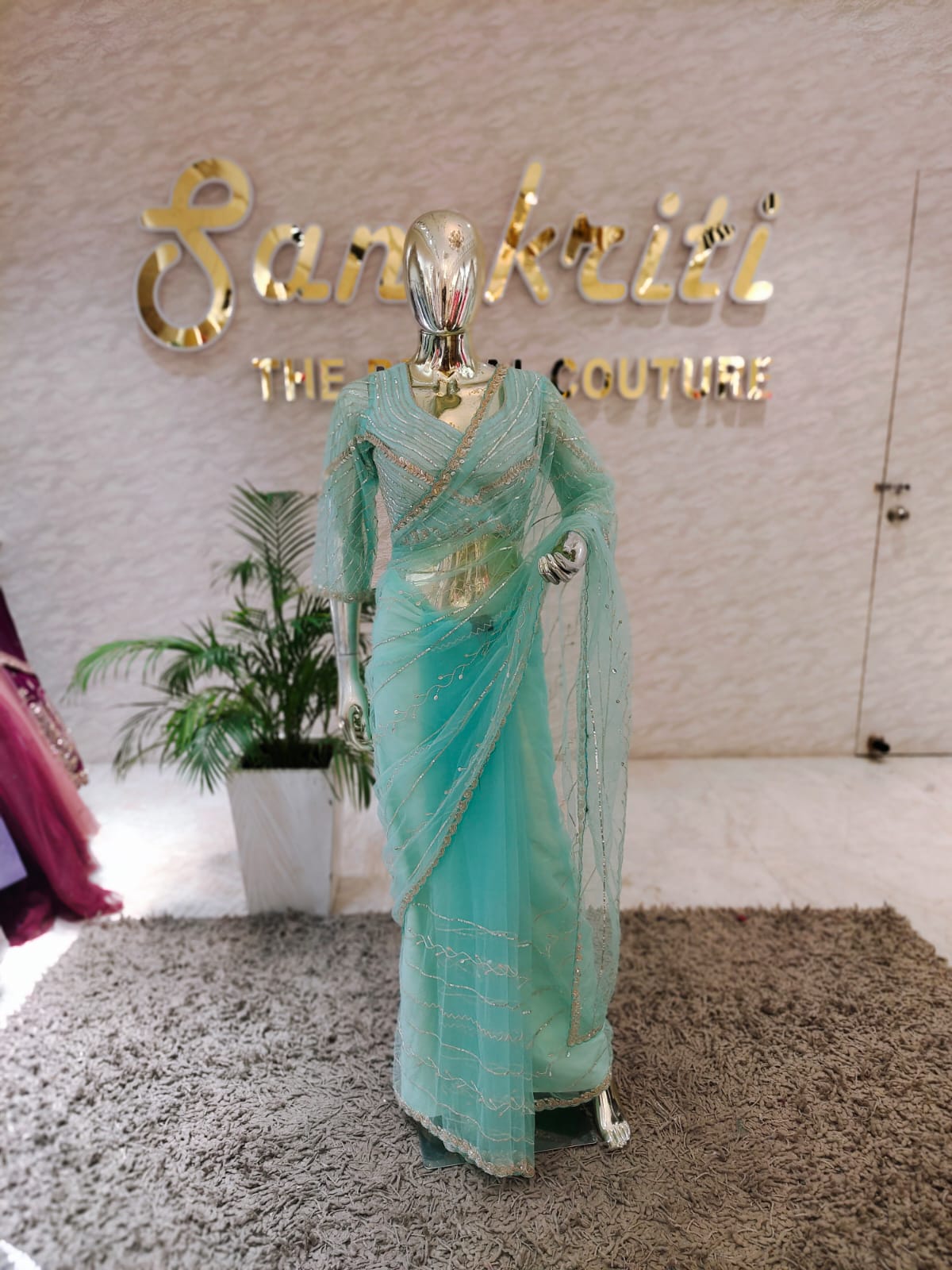 Q562694 Sky Blue Soft Net Saree