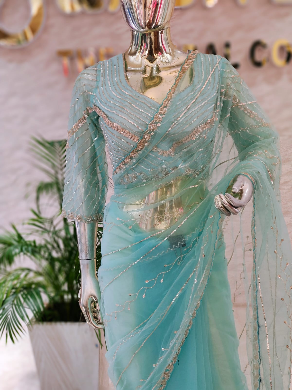 Q562694 Sky Blue Soft Net Saree