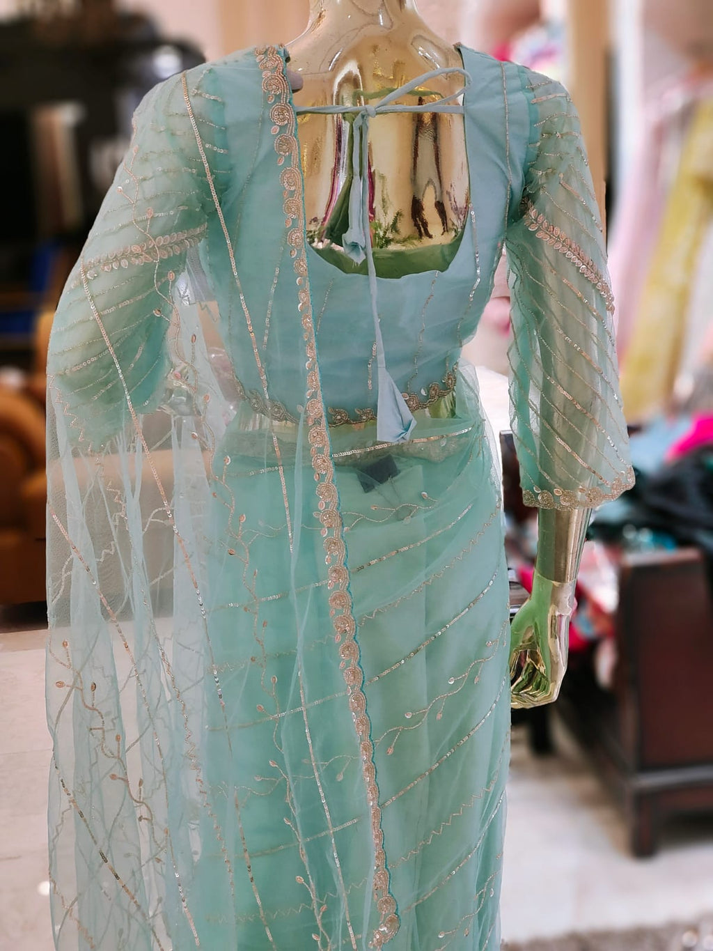 Q562694 Sky Blue Soft Net Saree