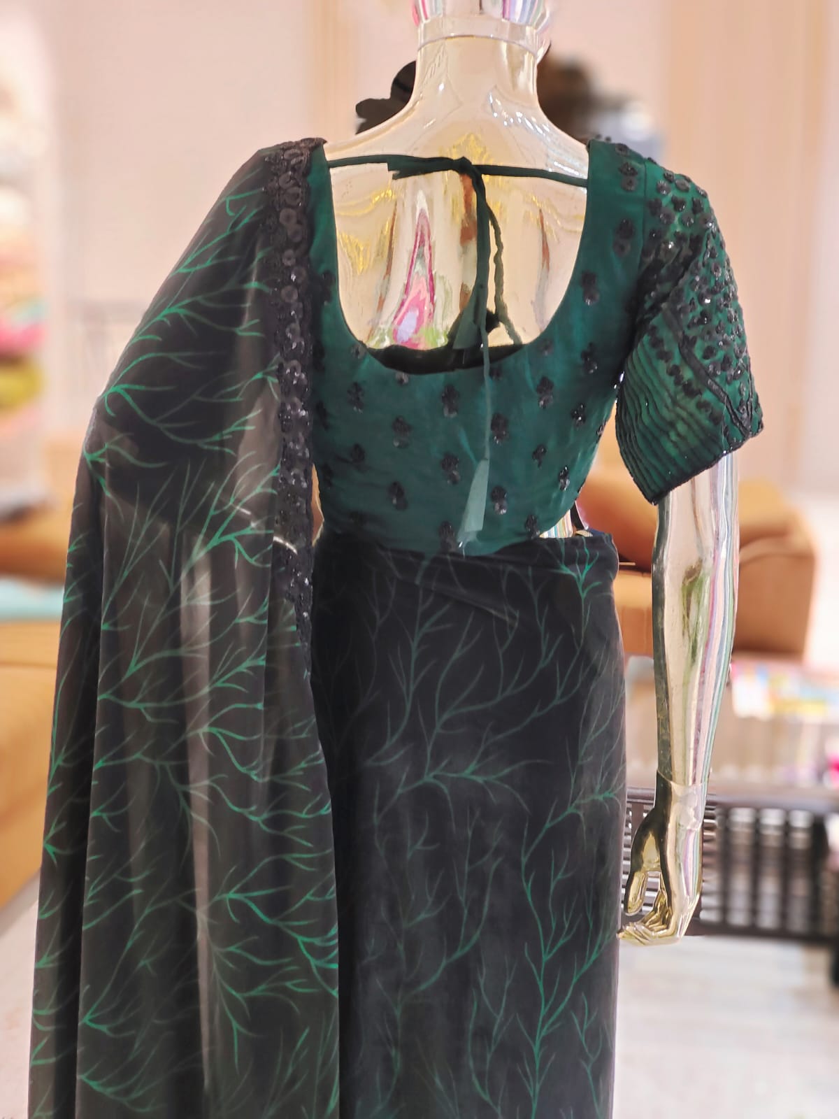 Black green Jimmy Choo Printed Saree q562688