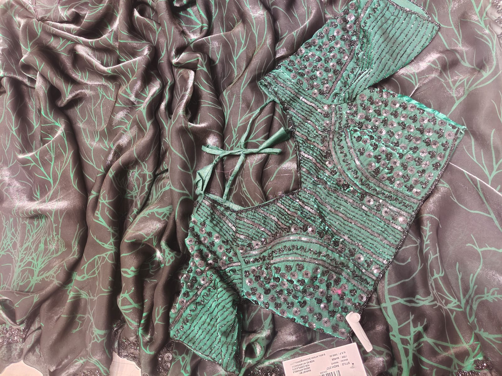 Black green Jimmy Choo Printed Saree q562688