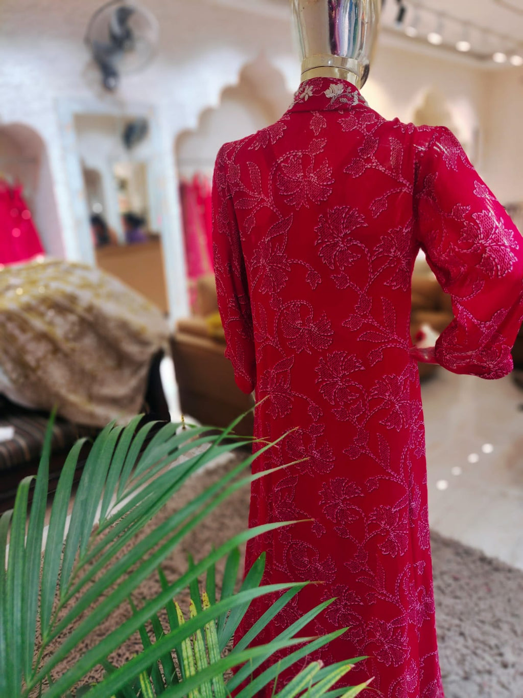 Radiant Red 3-Piece Indo-Western Set with Embroidered Shrug & Palazzo q561284