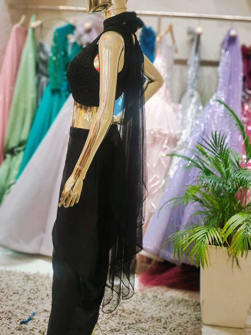 Designer Hand-Worked Georgette Blouse & Satin Dhoti Set q562404