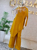 Mustard Yellow Kaftan-Style Co-ord Set with Artisan Hand-Work q562682