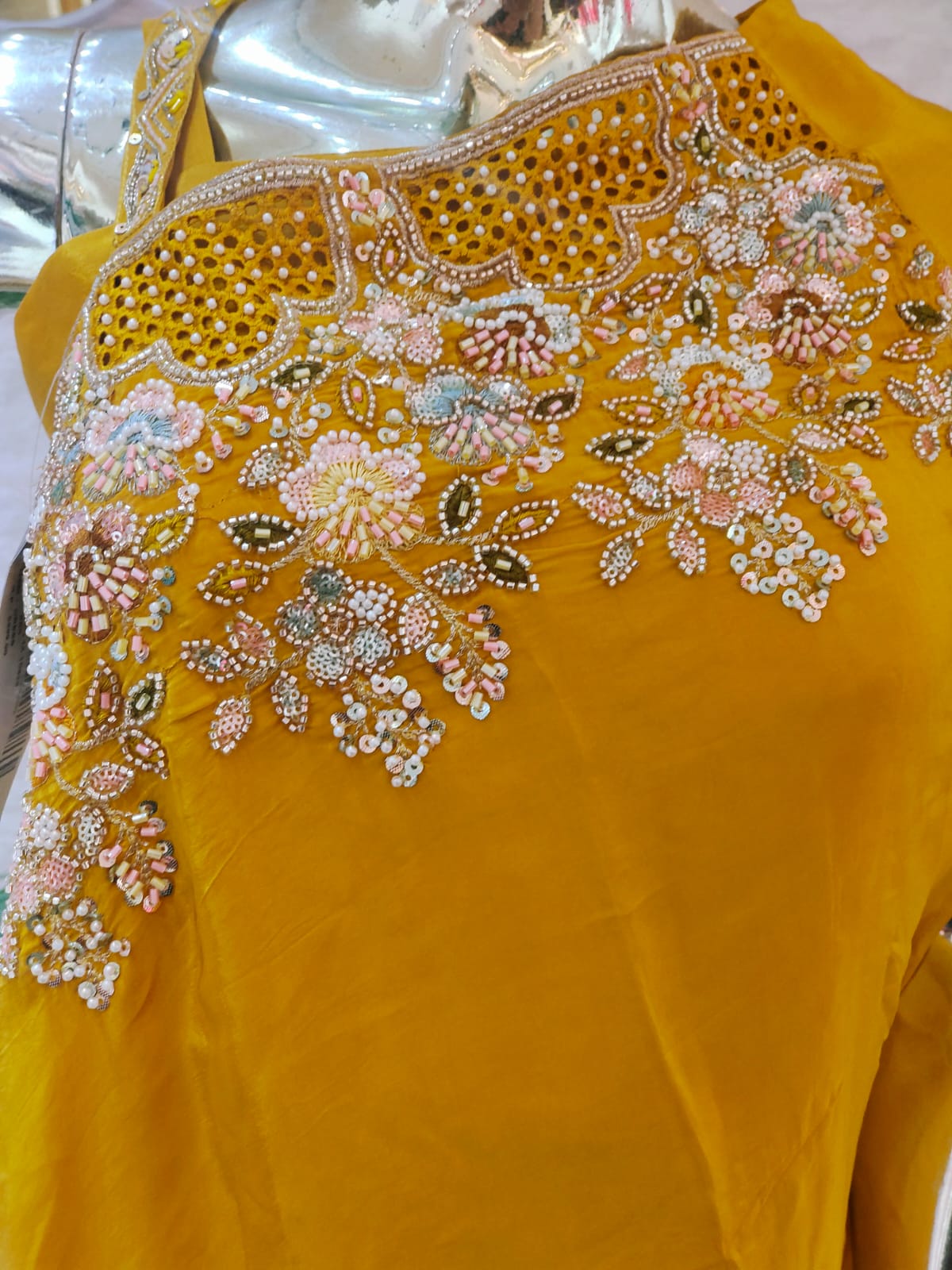 Mustard Yellow Kaftan-Style Co-ord Set with Artisan Hand-Work q562682