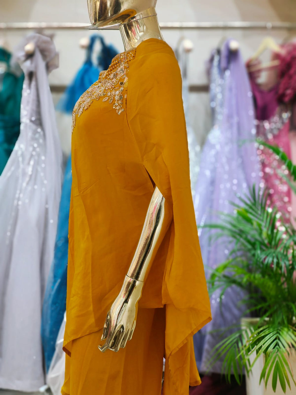 Mustard Yellow Kaftan-Style Co-ord Set with Artisan Hand-Work q562682