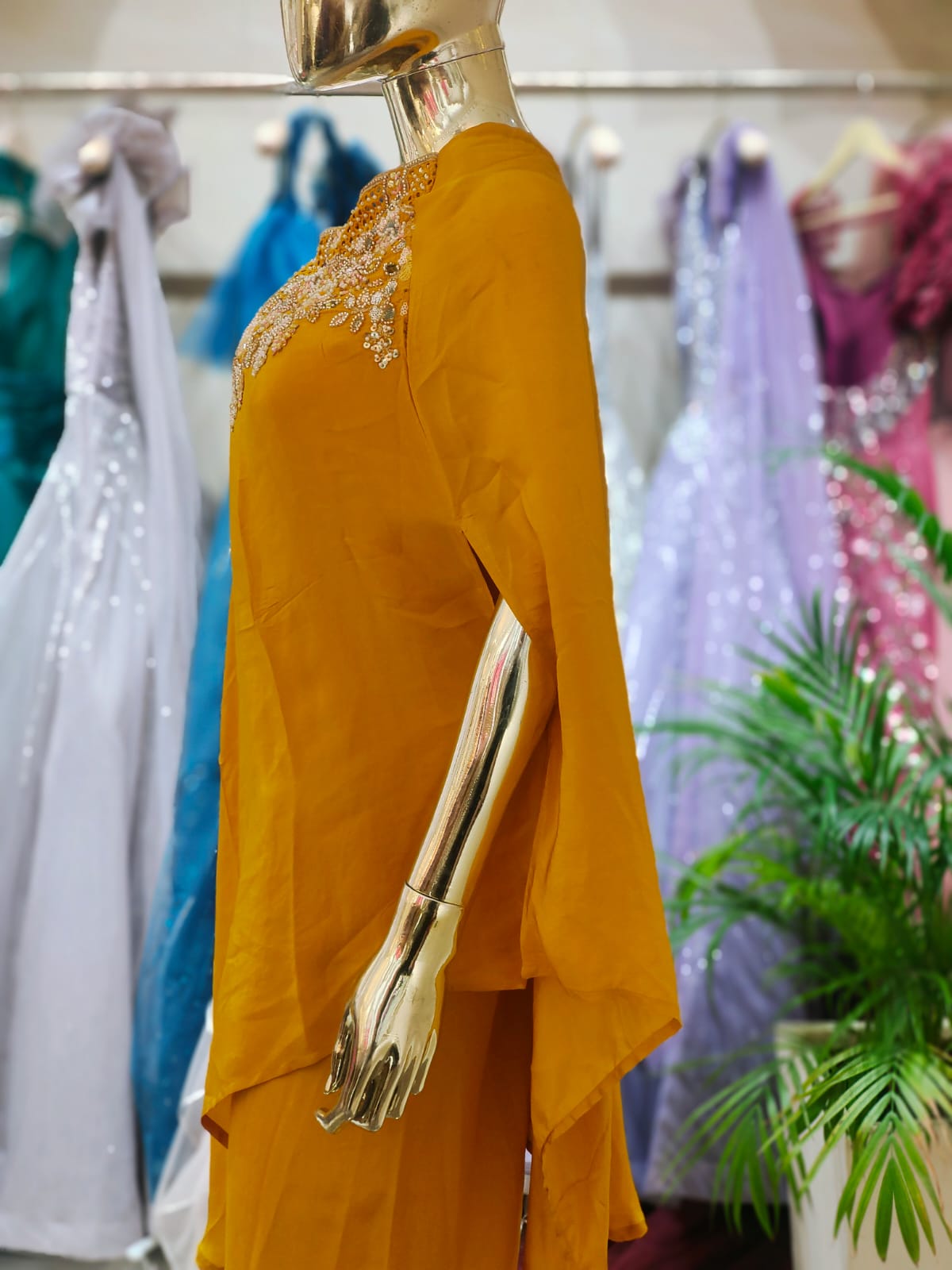 Mustard Yellow Kaftan-Style Co-ord Set with Artisan Hand-Work q562682
