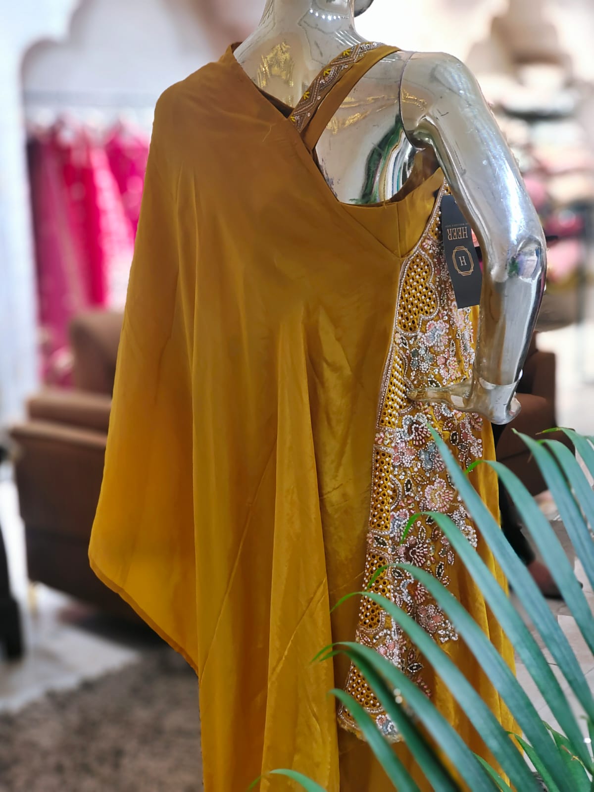 Mustard Yellow Kaftan-Style Co-ord Set with Artisan Hand-Work q562682