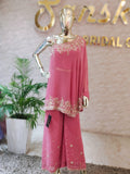 Designer Mauve-Pink One-Shoulder Co-ord Set with Heavy Hand-Work q562681