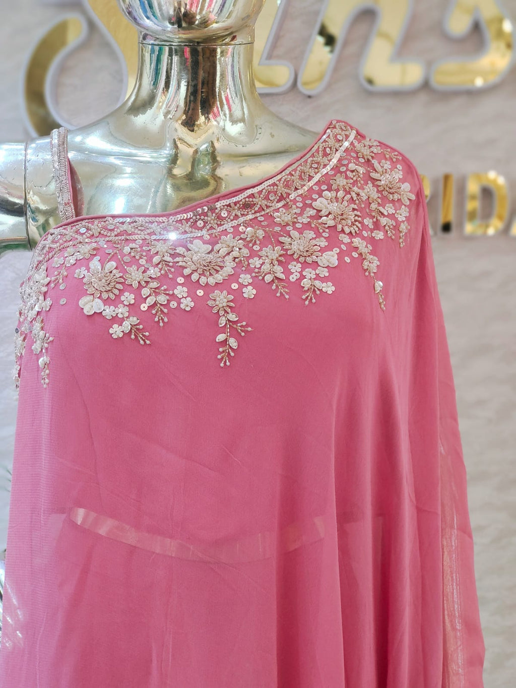Designer Mauve-Pink One-Shoulder Co-ord Set with Heavy Hand-Work q562681