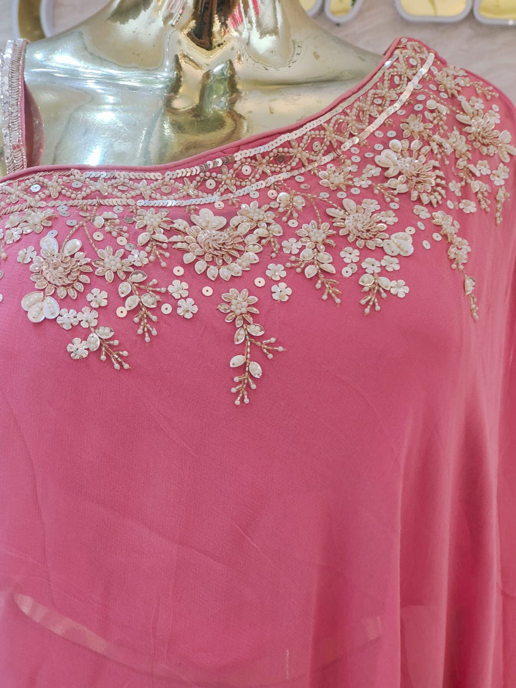 Designer Mauve-Pink One-Shoulder Co-ord Set with Heavy Hand-Work q562681