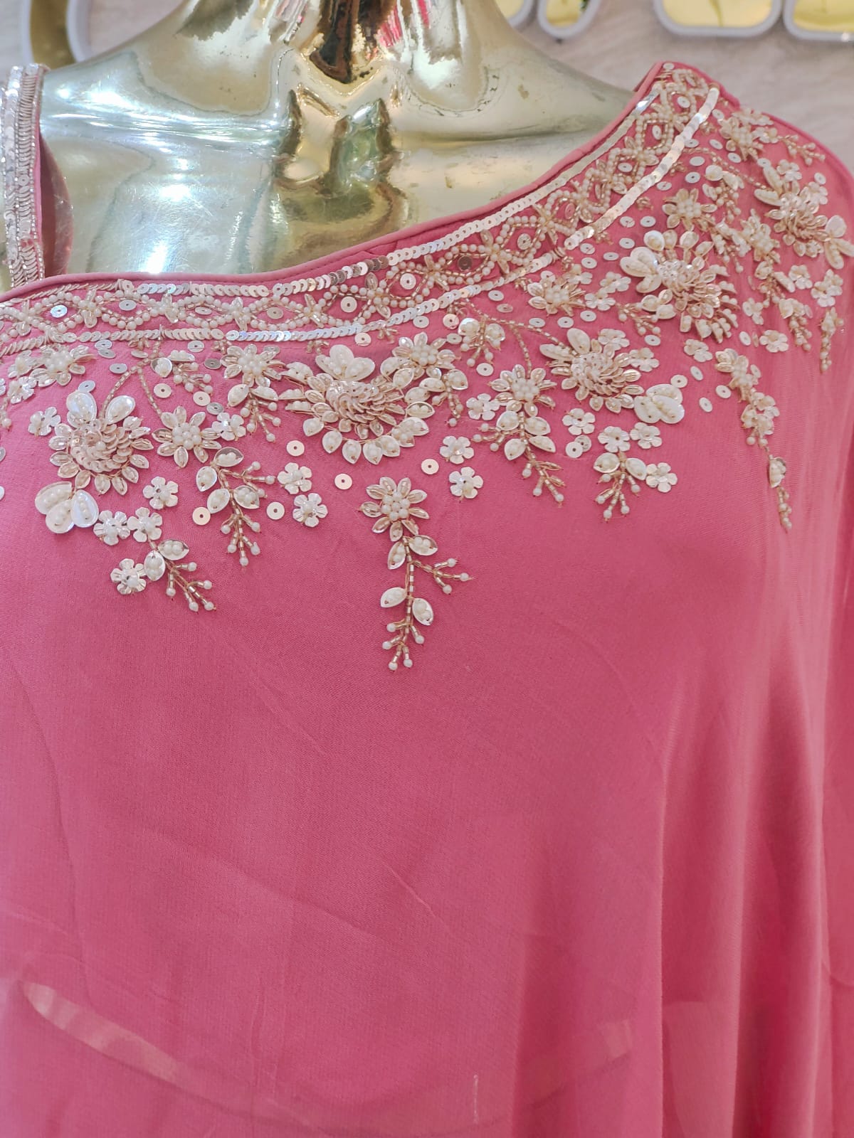 Designer Mauve-Pink One-Shoulder Co-ord Set with Heavy Hand-Work q562681