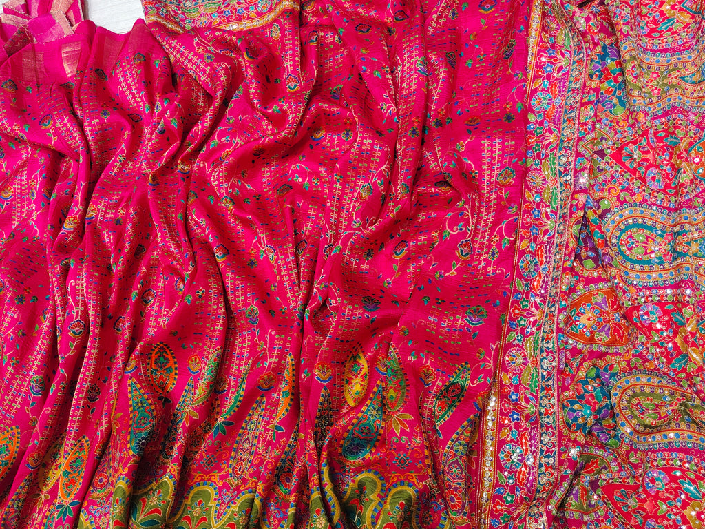 Q562746 Multicolour Printed hand embroidered Saree