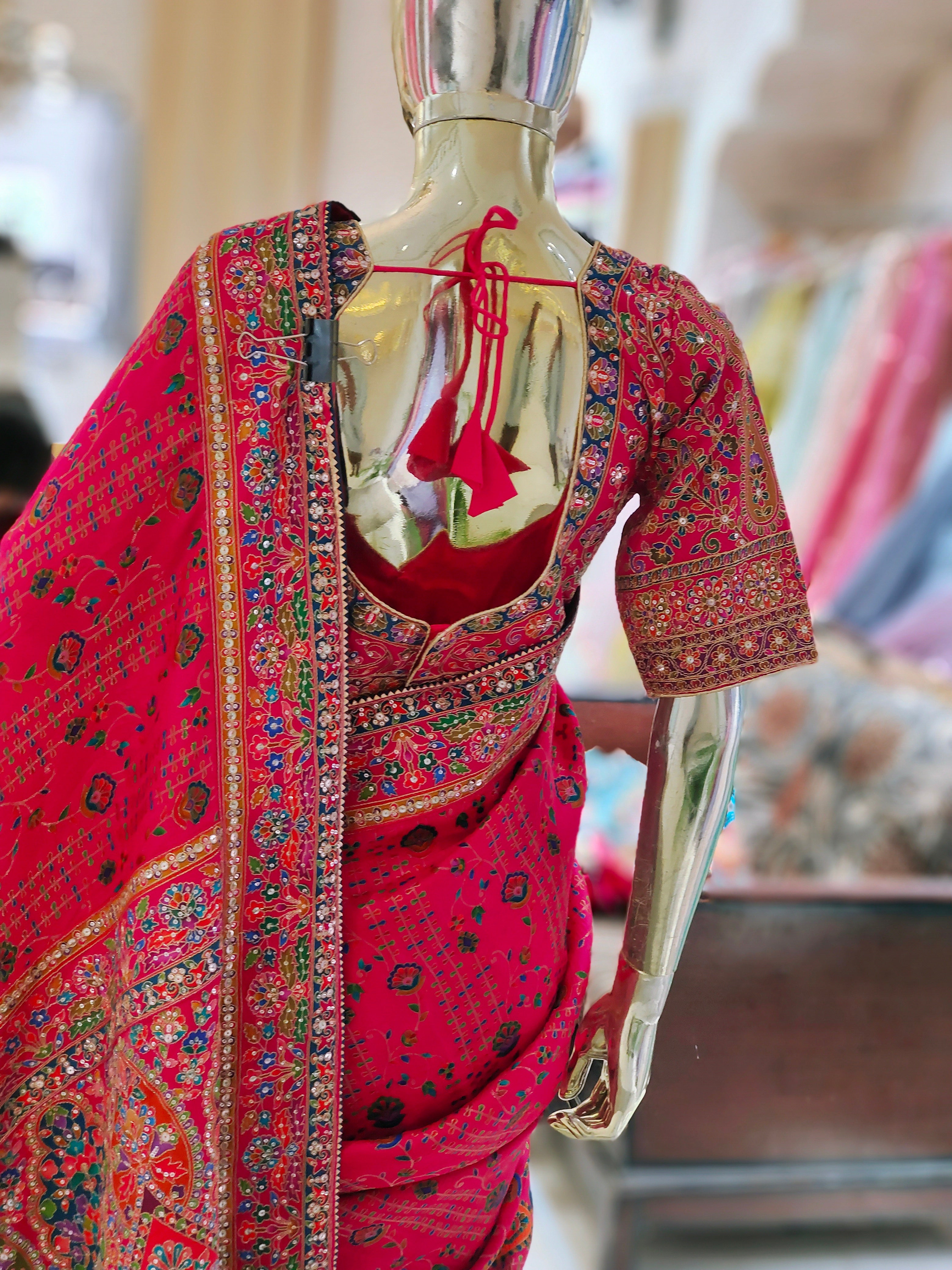 Q562746 Multicolour Printed hand embroidered Saree