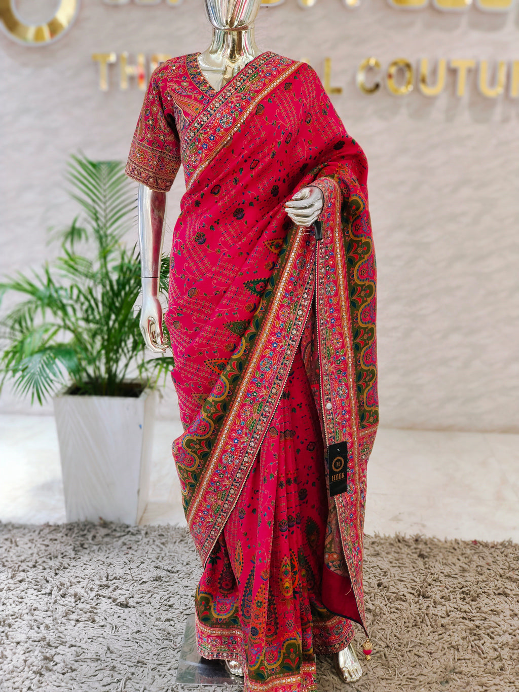 Q562746 Multicolour Printed hand embroidered Saree